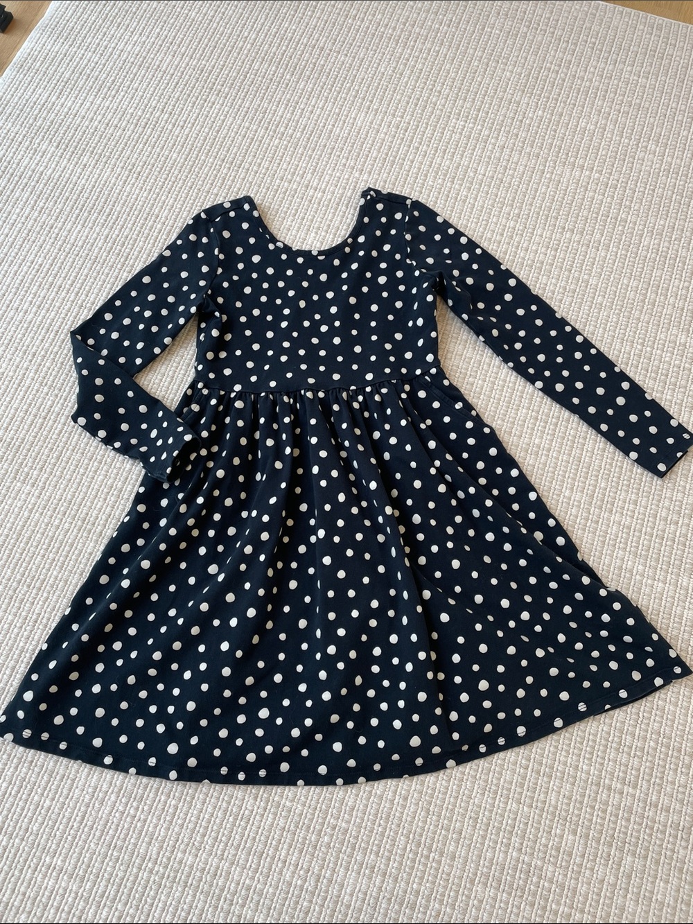 Quince Navy and White Polka Dot Long-Sleeve Kids Dress